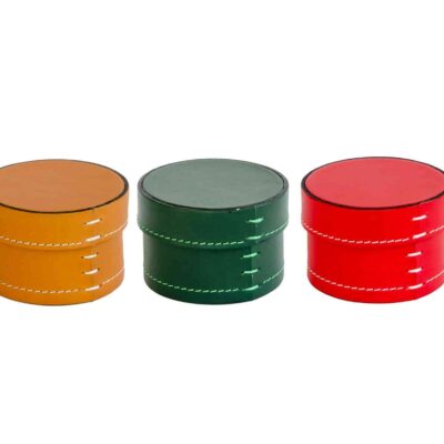 Medium Leather Round Scatole Boxes - Handmade in Italy-0