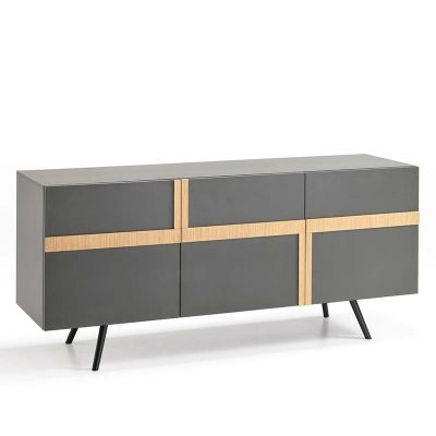 GINGER Dark Gray Sideboard with Oak Inserts-0